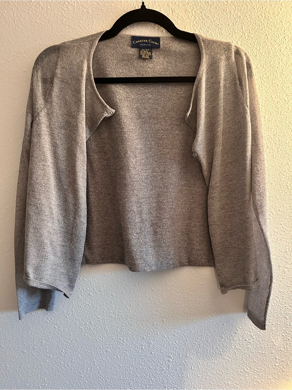 Charter Club Heather Gray Tan Open Front Cardigan